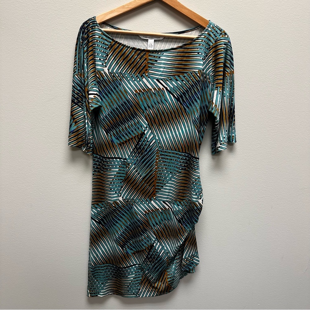 Diane Von Furstenberg Green‎ and Blue Mini Dress Silk Womens size 8 Rusched